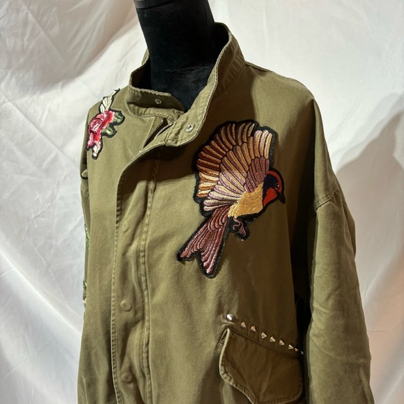 H&M Women's Olive Embroidered Patch Utility Jacket Size M - Picture 12 of 15